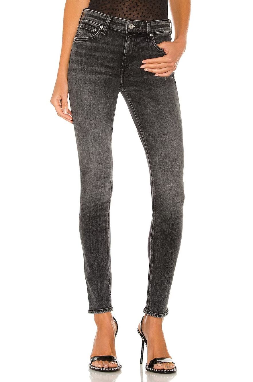 rag & bone Cate Mid-Rise Skinny Ankle Jeans 29 x 30 Black Opal